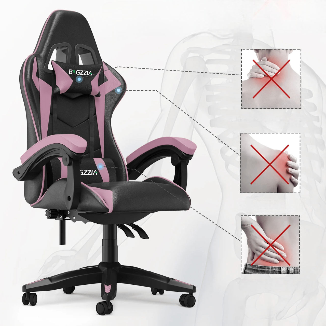 Chaise bureau - OfficeGamingChair™ - Rose - Cozy Télétravail