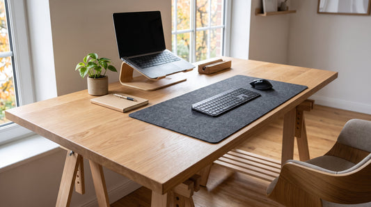 Bureau de télétravail lumineux et rangé illustrant l'organisation selon la méthode des 3 zones