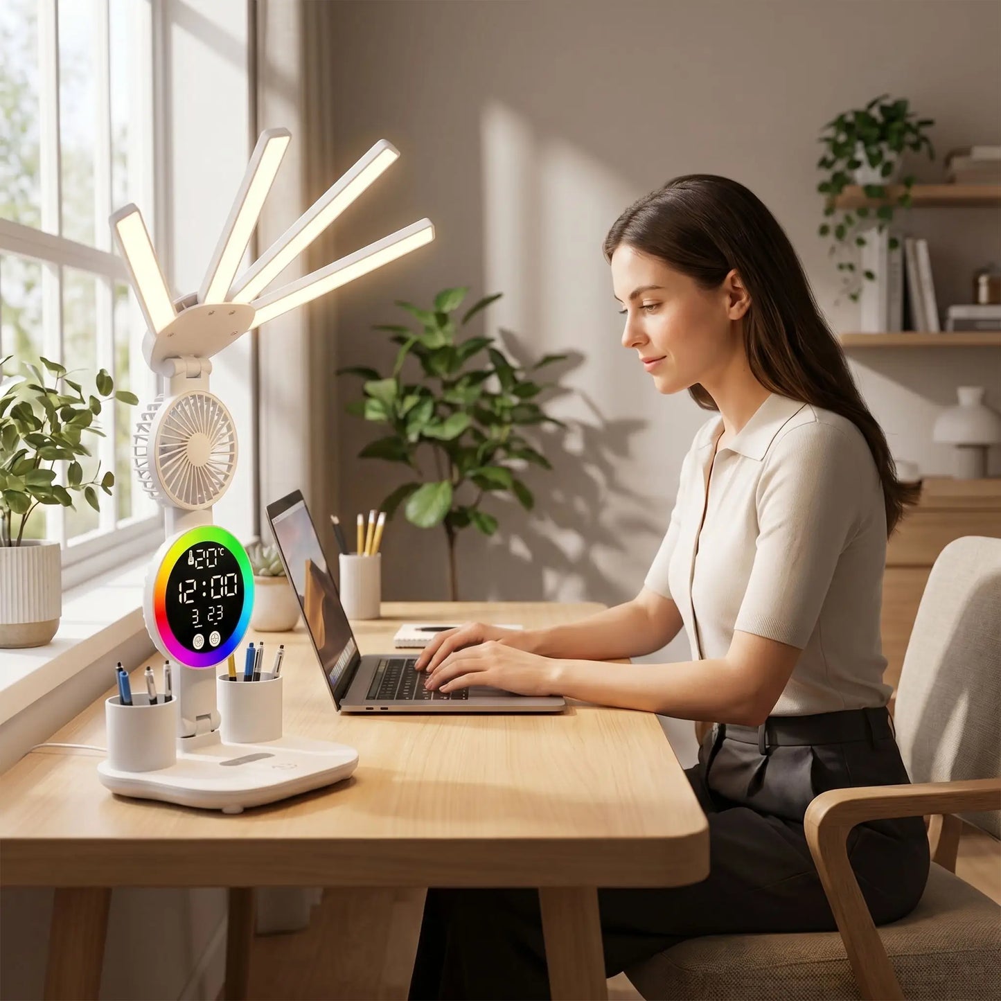 Lampe de bureau LED avec ventilateur intégré - Sans Fil & Rechargeable