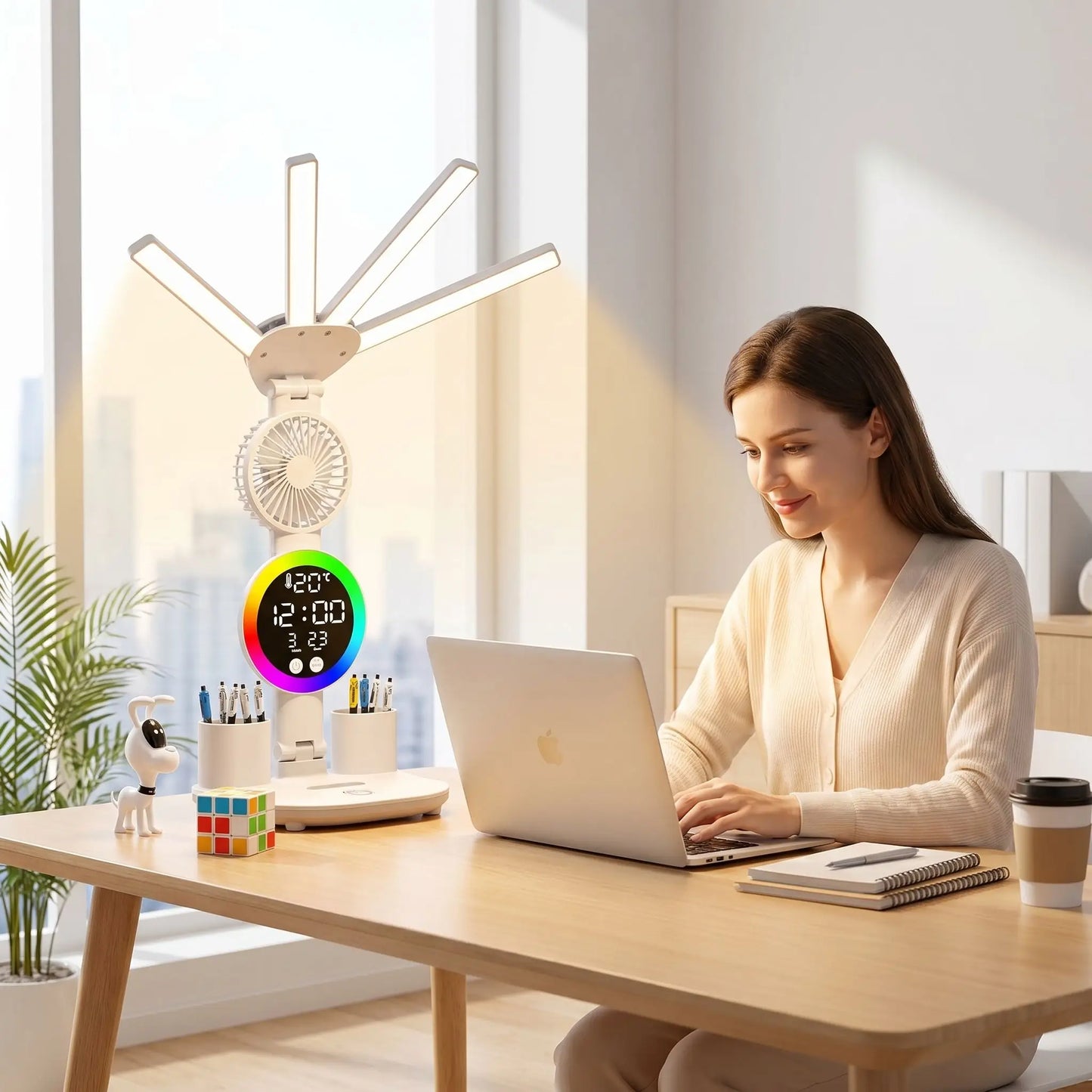 Lampe de bureau LED avec ventilateur intégré - Sans Fil & Rechargeable