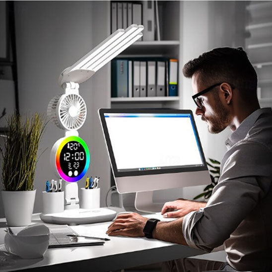 Lampe de bureau LED avec ventilateur intégré - Sans Fil & Rechargeable