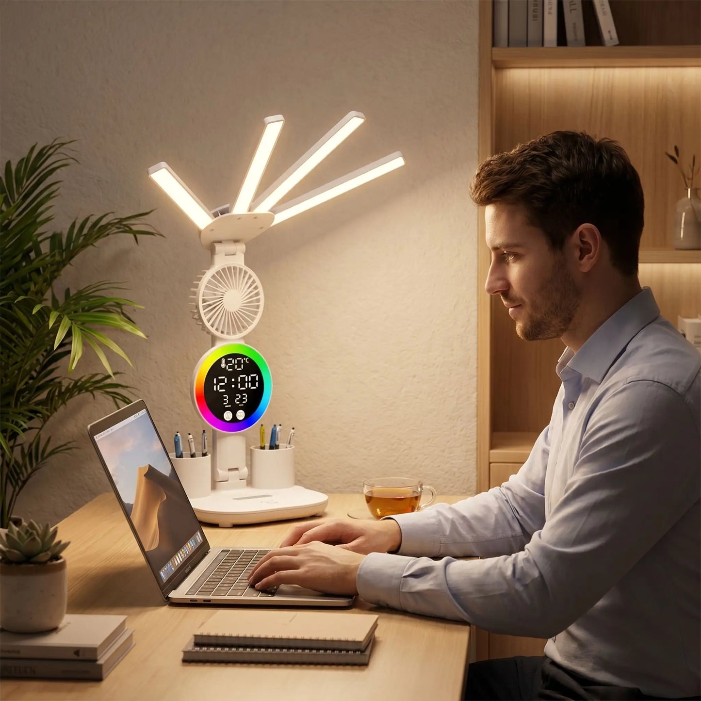 Lampe de bureau LED avec ventilateur intégré - Sans Fil & Rechargeable