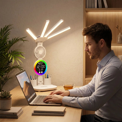 Lampe de bureau LED avec ventilateur intégré - Sans Fil & Rechargeable