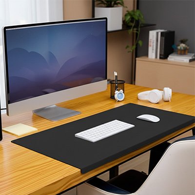 Grand tapis de bureau noir 90x43 cm antidérapant avec retour de protection design