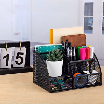 organisateur de bureau compartiment stylo cahier gomme carnet plante