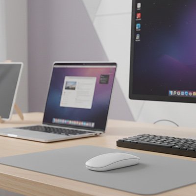 Souris Bluetooth blanche au design épuré et minimaliste posée sur un tapis, idéale pour un espace de travail ordonné et performant