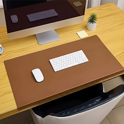 Sous-main de bureau marron XXL avec rebord de fixation en simili cuir