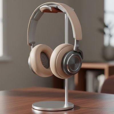 Support de casque argenté avec repose arceau souple pour protéger le cuir et éviter les rayures.