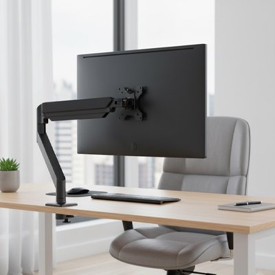 Support écran simple bras vu face au bureau 